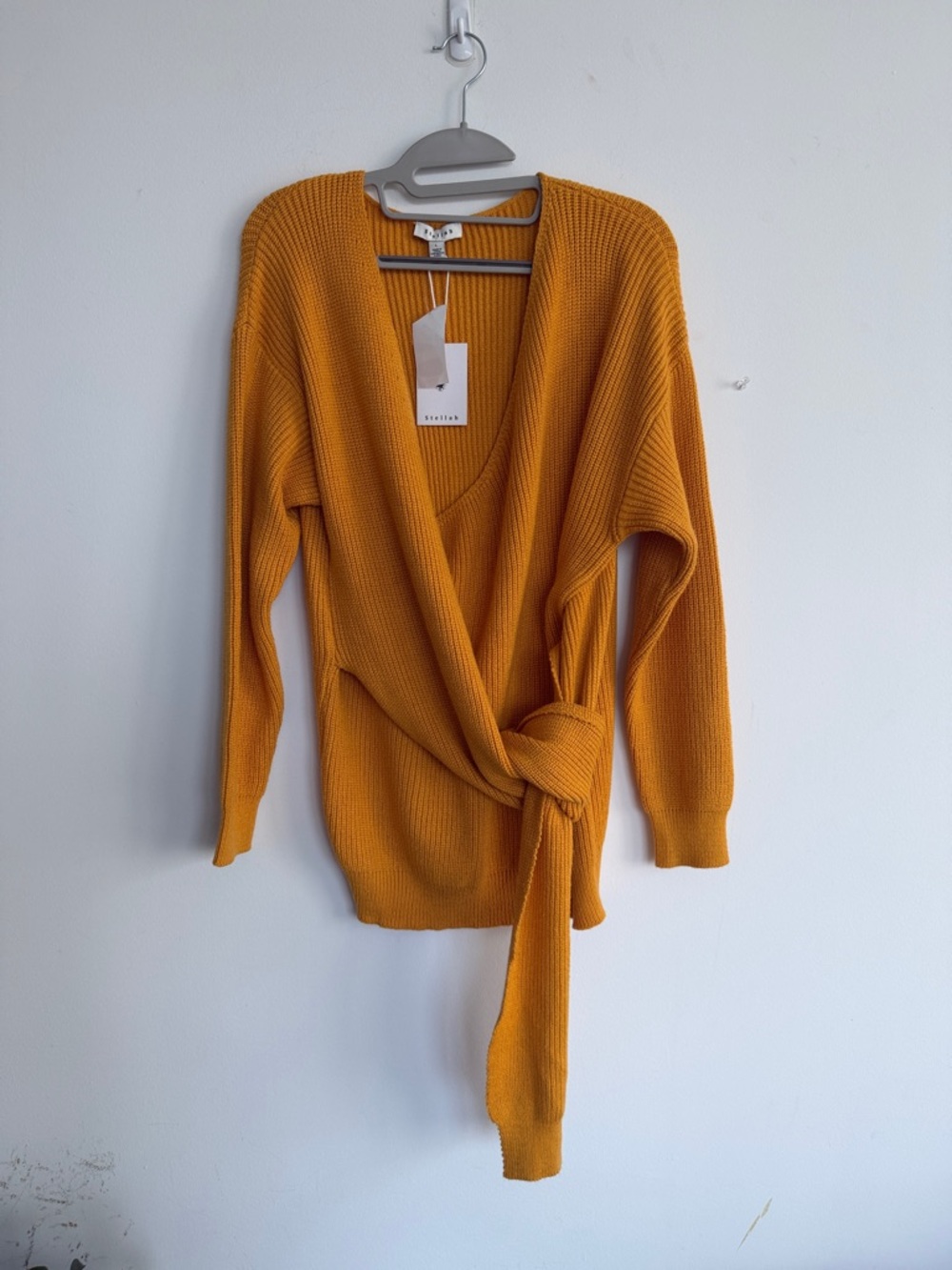 STELLAH Wrap-Front Knit Sweater in Mustard